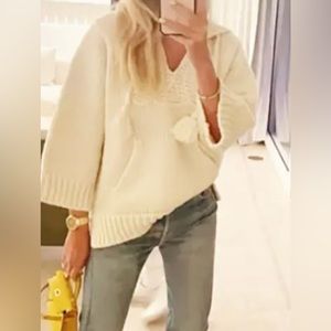 CELINE Ivory Wool Triomphe BAJA
Hooded Cable Knit sweater